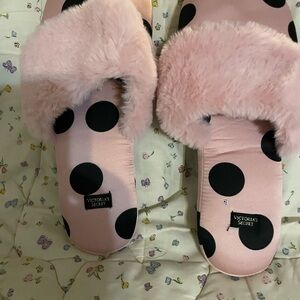 Victoria's Secret Pink and Black Polka Dot Slippers